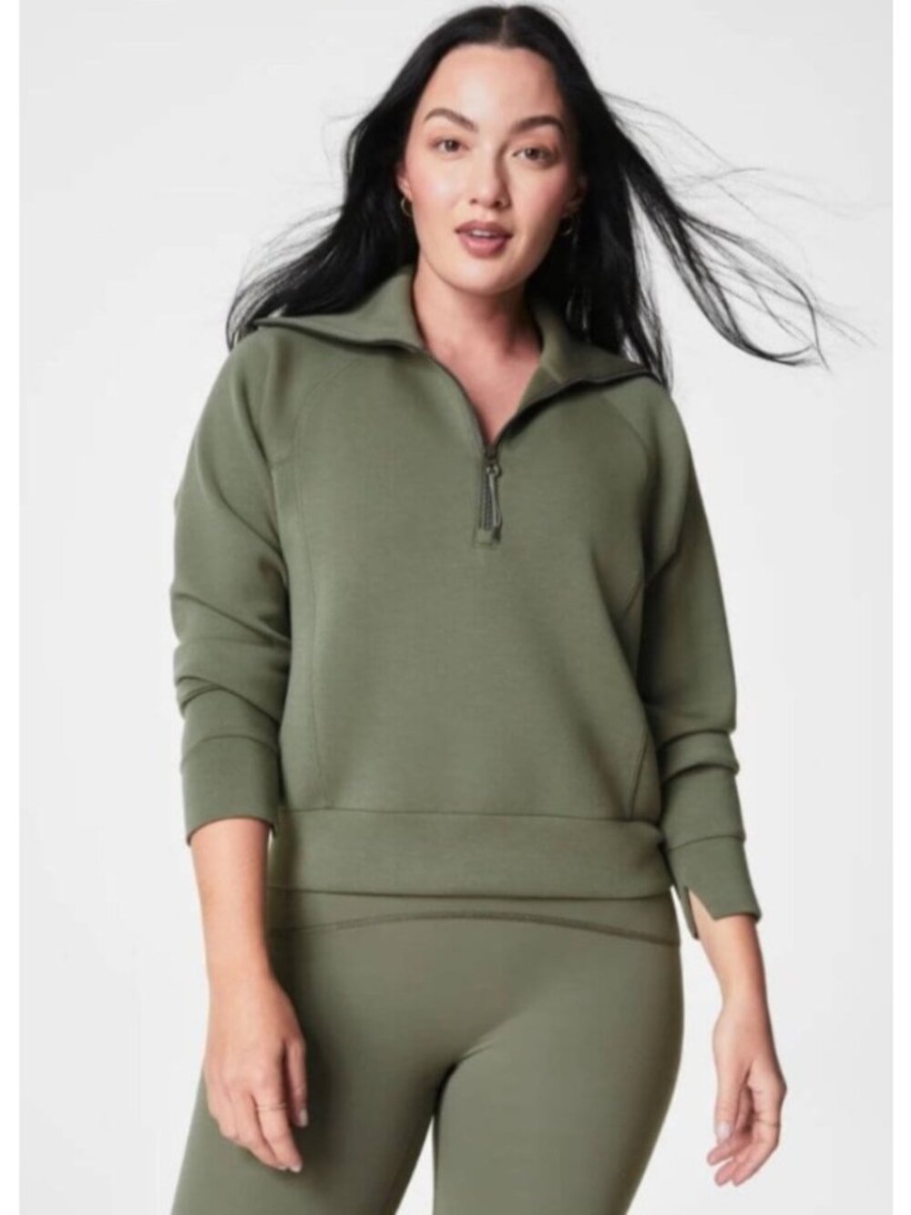 NEW Spanx Air Essentials Half-Zip Sweatshirt Clover Pullover Medium Long-Sleeve